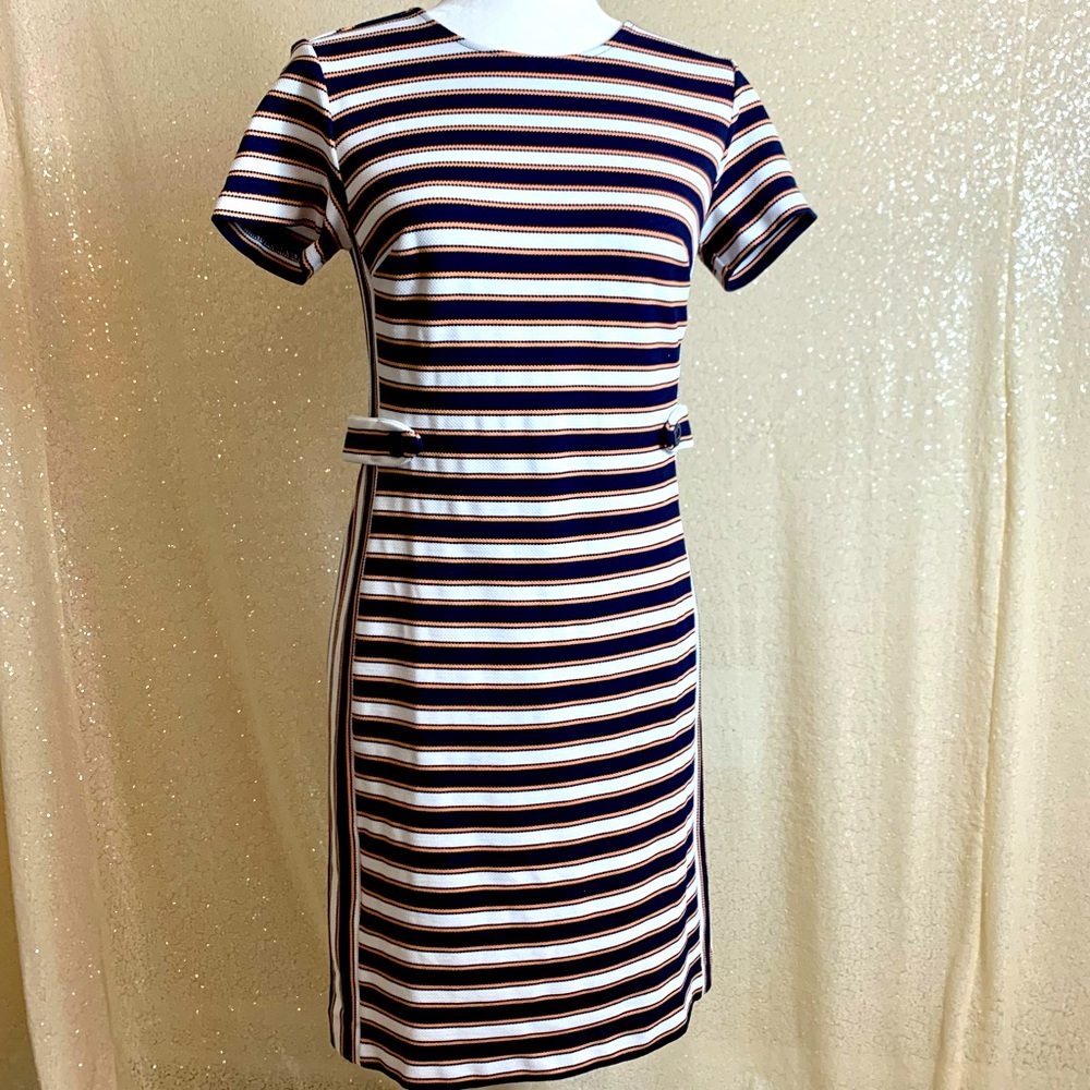 Banana Republic Navy, White, Peach Striped Sheath Dress Short Sleeve NWT